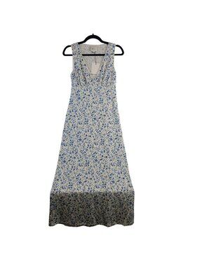 Reformation Brayden Knit Floral Maxi Dress V-Neck Sleeveless Blue & White Sz S